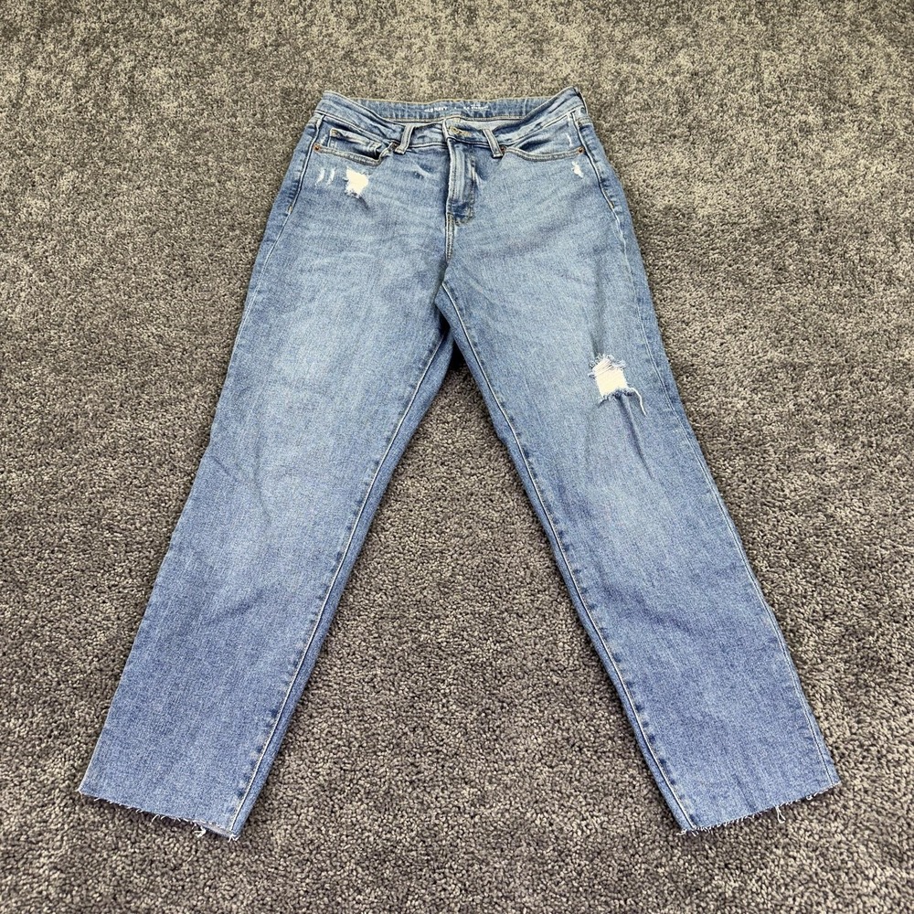 Old Navy Jeans Womens 6 Blue High Rise OG Straight Distressed Denim Raw Hem